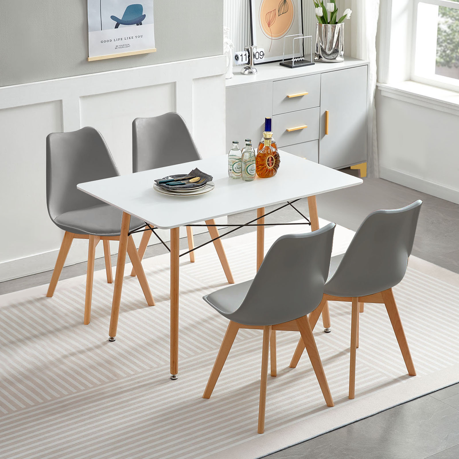 George Oliver 5 Piece Dining Table And Chairs Set Rectangular Table With 4 Plastic Dining Chairs White Wayfair